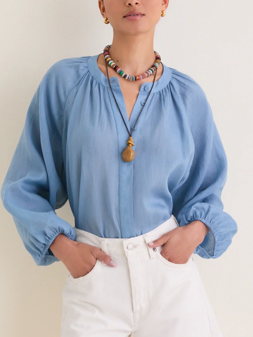 Tuckernuck Sawyer Blouse Size Medium Maison Blue Long Sleeve Top Button Down